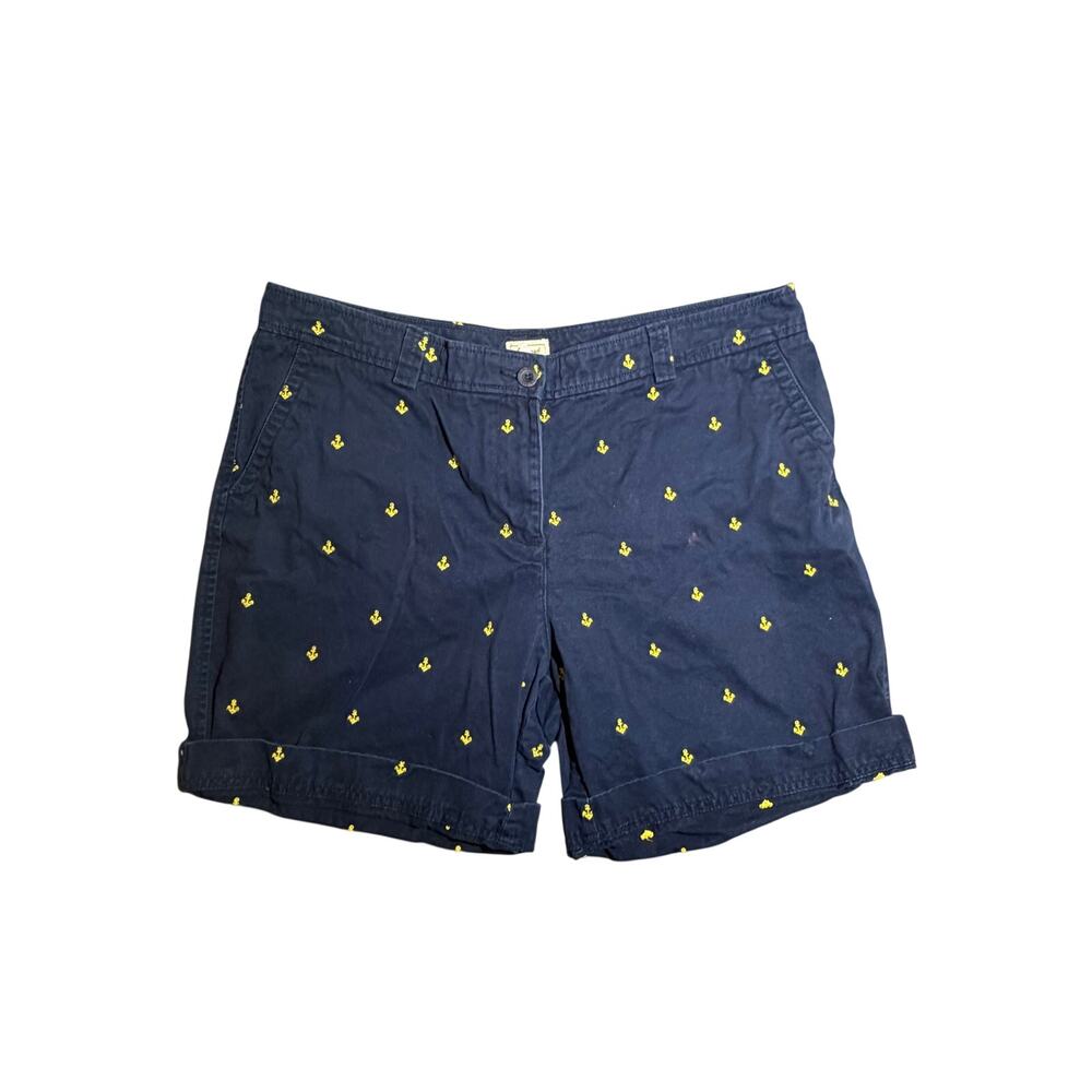 LL Bean Anchor Print Shorts Womens 18 Cotton Blue Nautical Casual